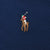 Close-up of multicolor Polo Ralph Lauren pony embroidery on navy fabric