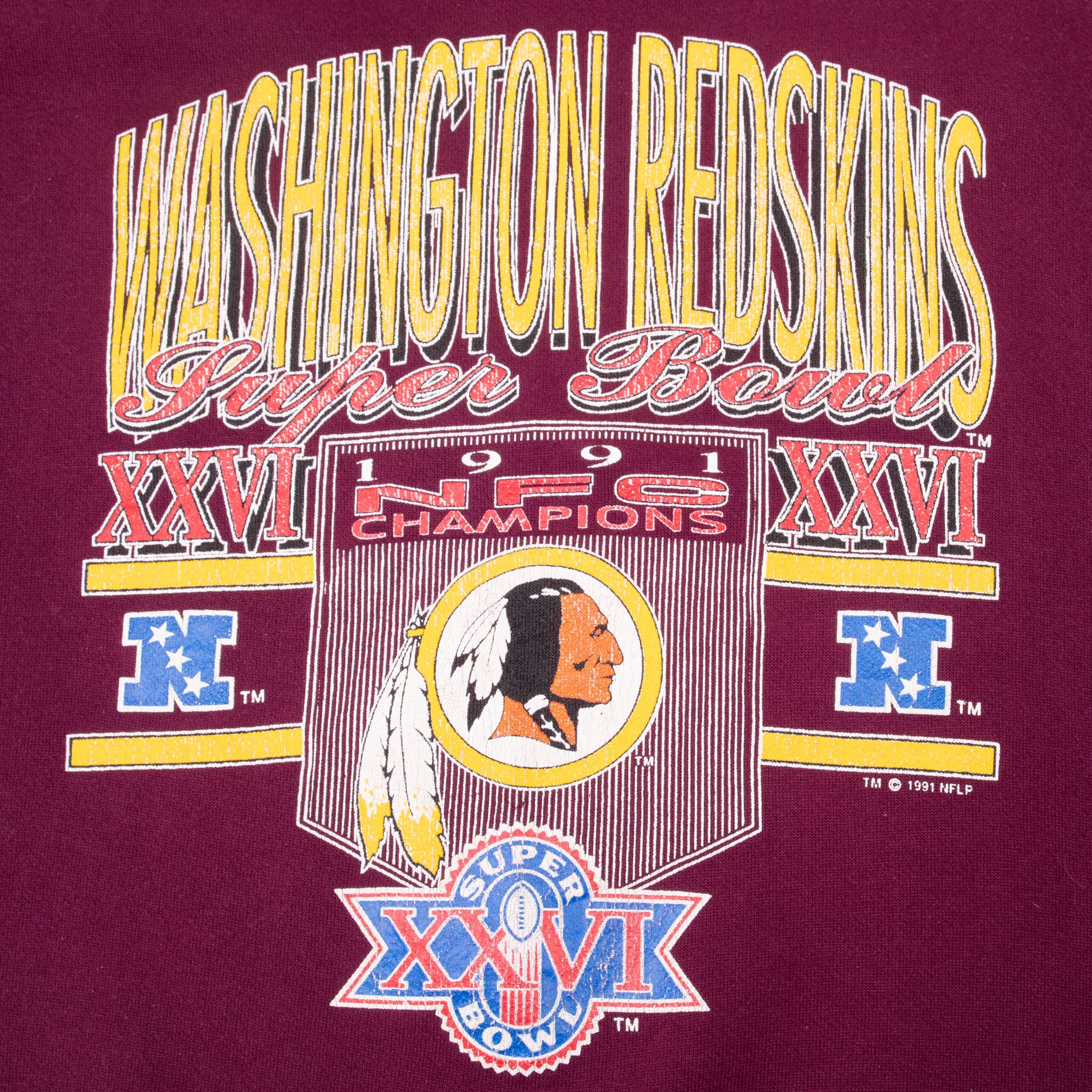 Vintage Nfl Washington Redskins Super Bowl Xxvi 1991 Sweatshirt Size Large Made In Usa