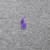 Close-up of purple Polo Ralph Lauren pony embroidery on grey fabric