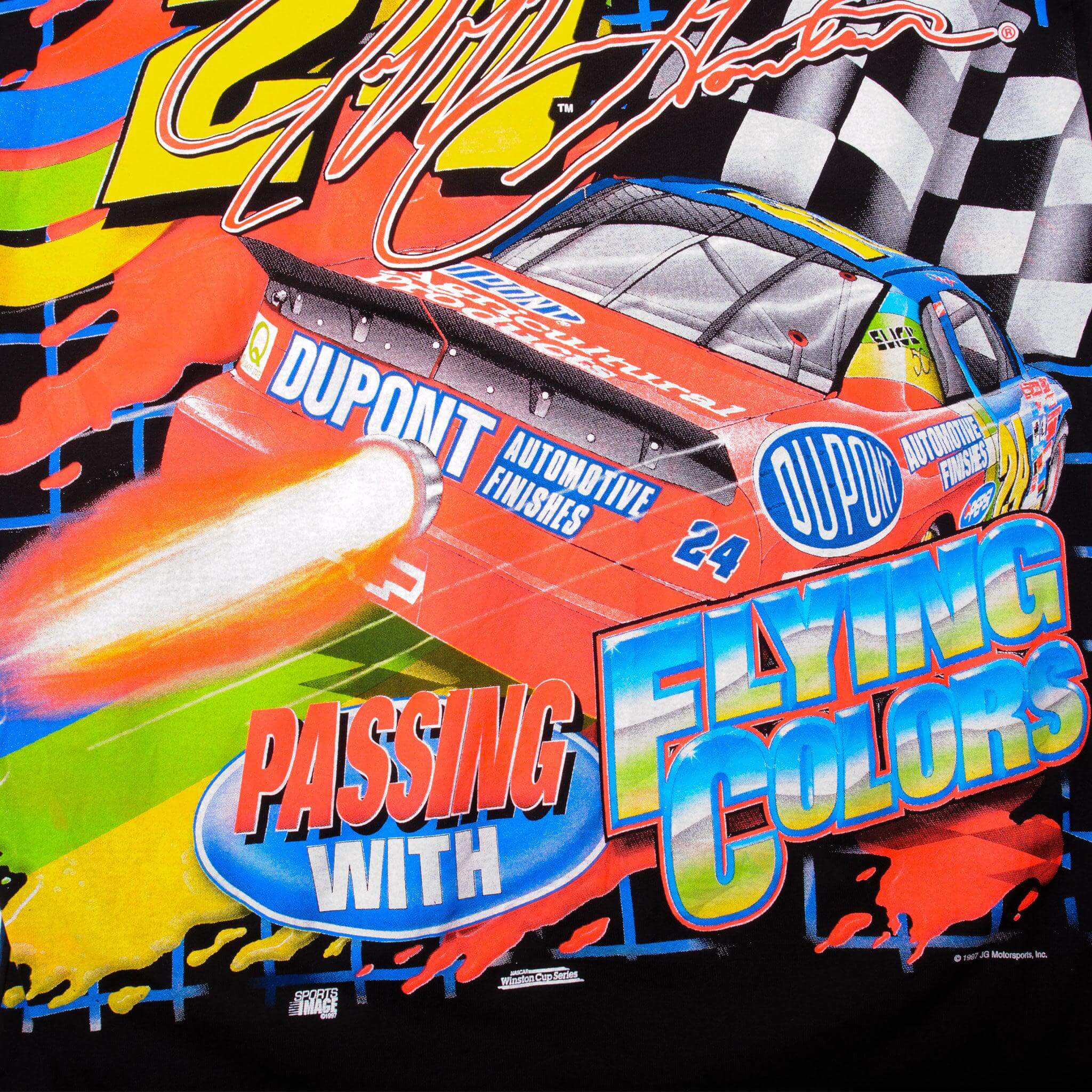 Vintage Nascar All Over Print Jeff's Jet 24 Dupont 1999 Tee Shirt Size XL Made In USA