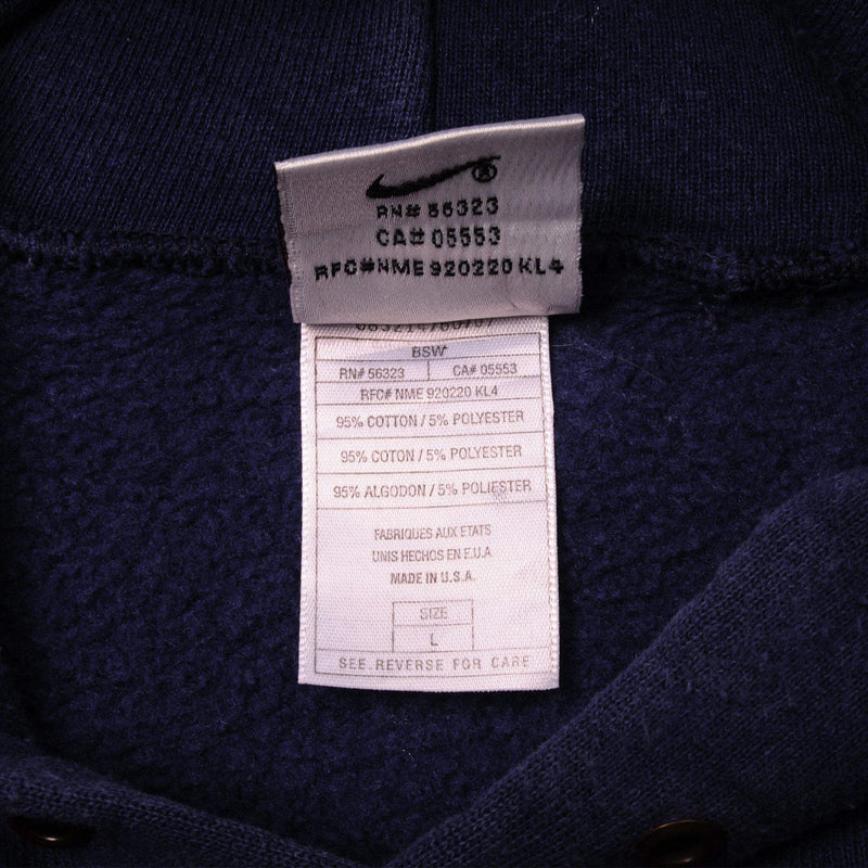 VINTAGE NIKE BLUE MIDDLE SWOOSH HOODIE SWEATSHIRT 1990S SIZE LARGE MADE IN USA