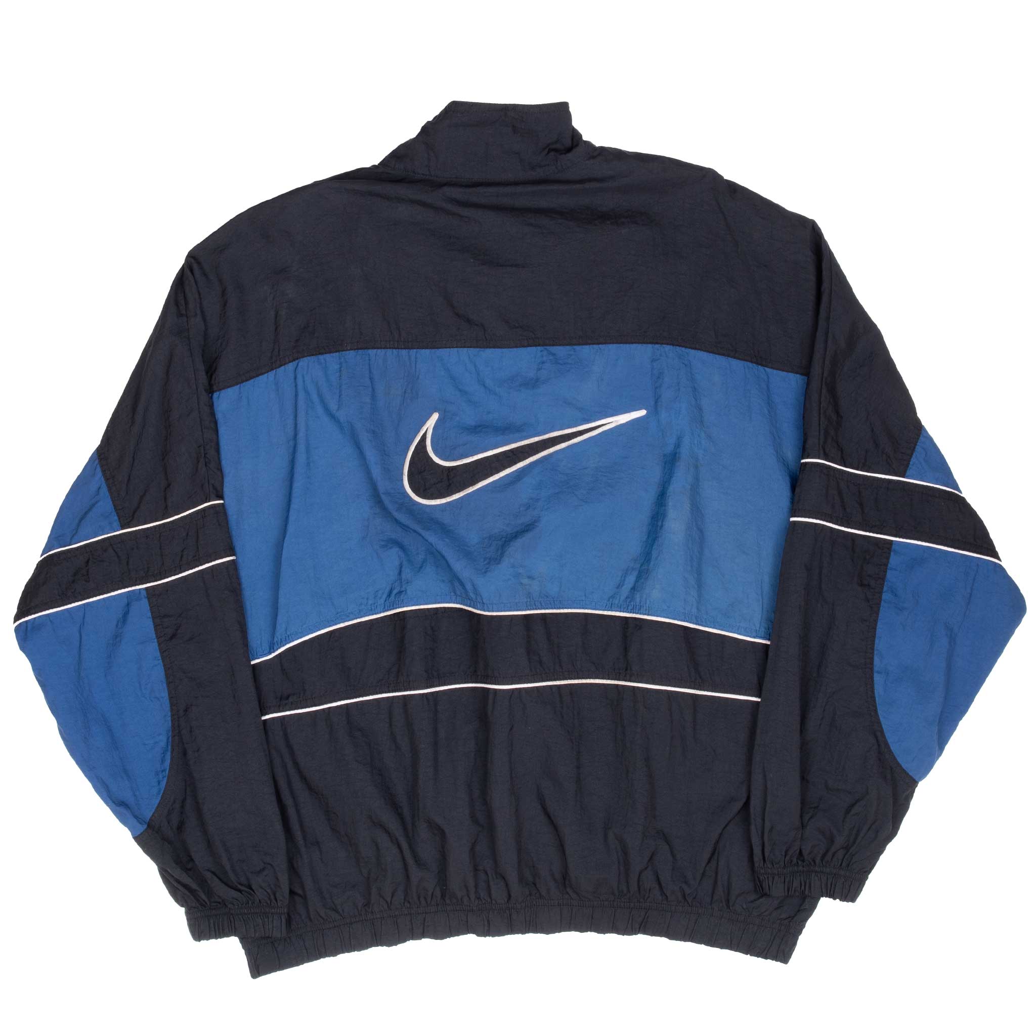 Vintage Nike Big Swoosh Blue And Black Windbreaker Jacket 1990S Size XL