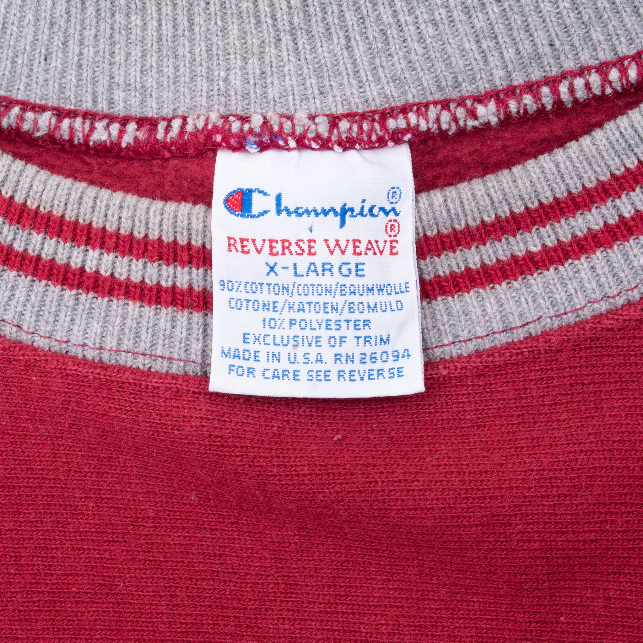 Vintage Champion Reverse Weave Red Embroidered Sweatshirt 1990S Size XL Made In USA