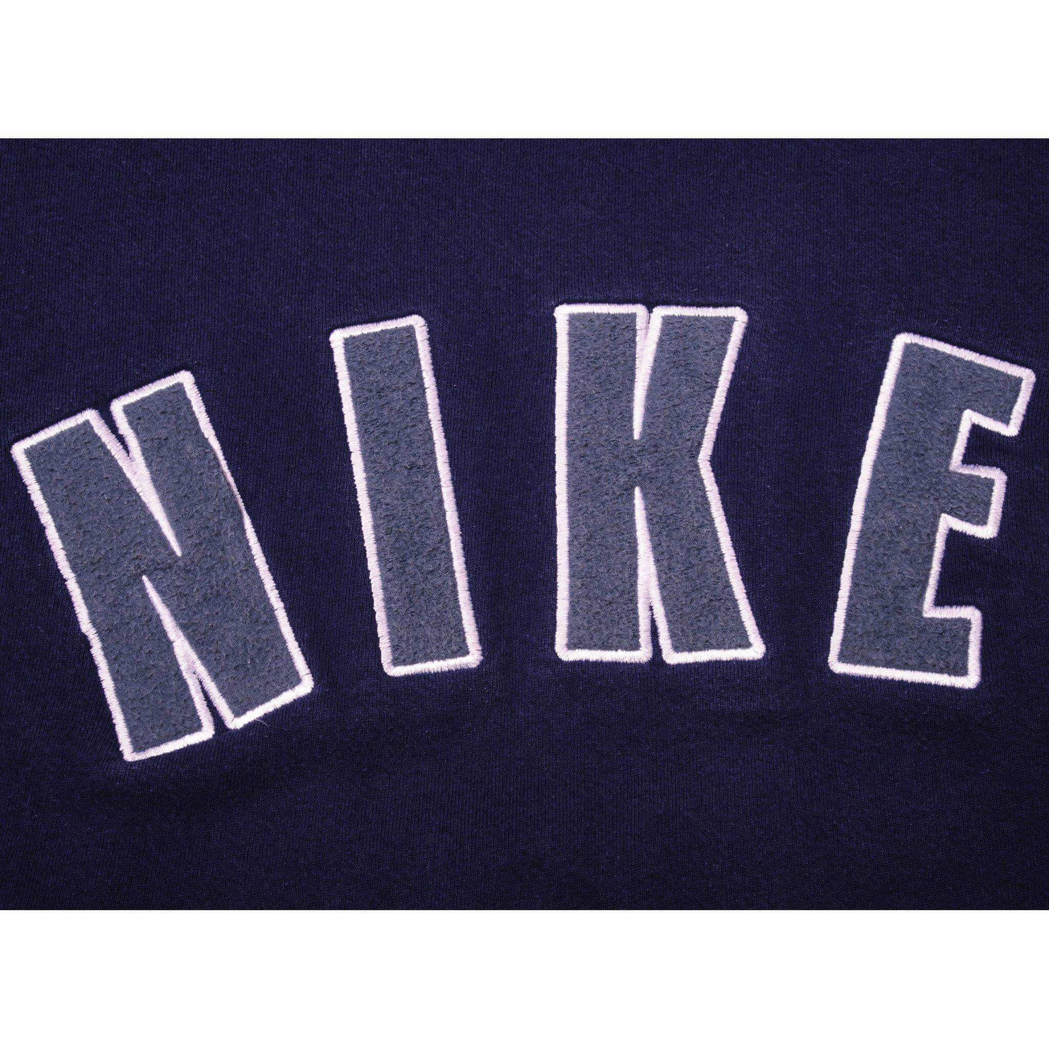 VINTAGE NIKE BLUE CENTER SWOOSH HOODIE SWEATSHIRT 1990S LARGE MADE IN USA