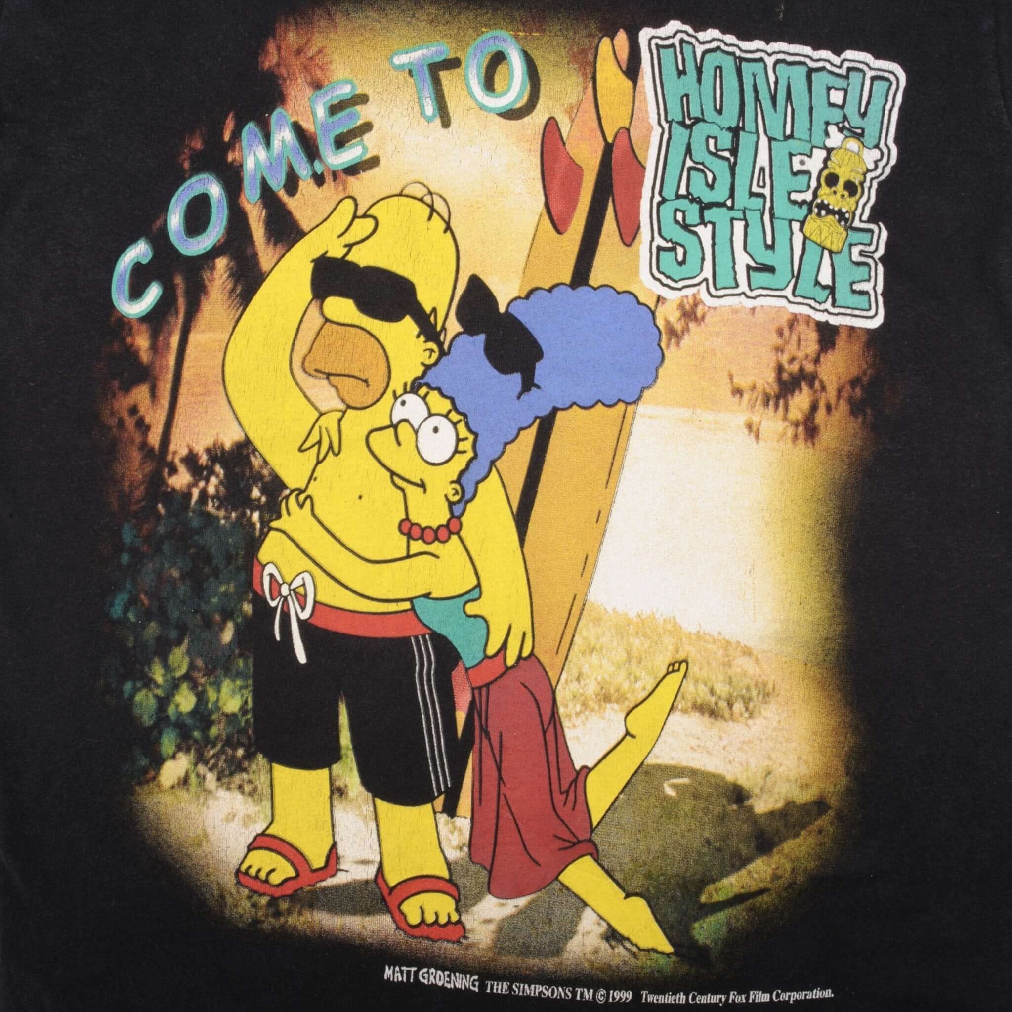 Vintage The Simpsons Homer And Marge Surfing Honey Isle Style Tee Shirt 1999 Size Small