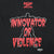 Close-up of back print with red Innovator of Violence text over a wrestler silhouette