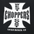 Close-up of white West Coast Choppers back graphic with Long Beach, CA text