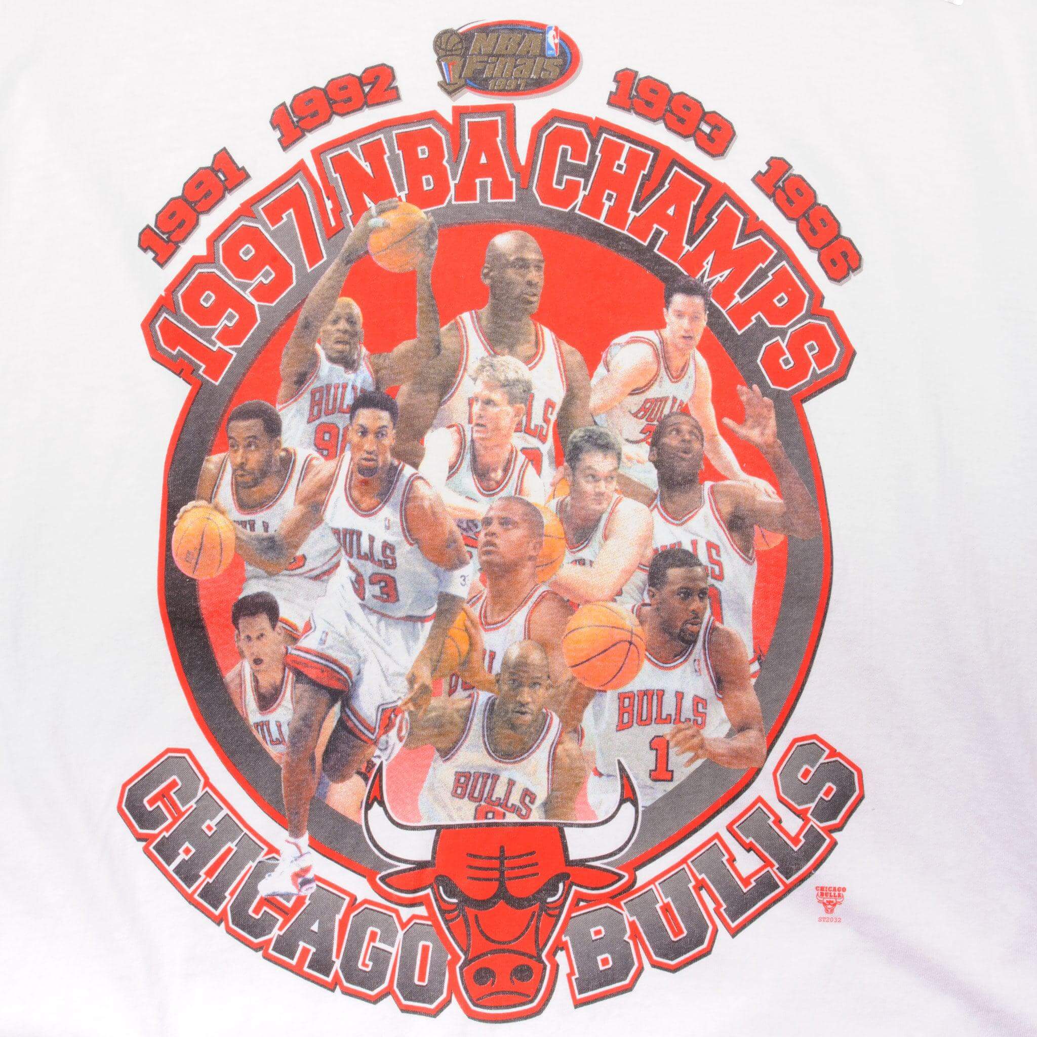 Vintage Dead Stock White NBA Chicago Bulls 1997 Champs Tee Shirt Size Large Made In USA