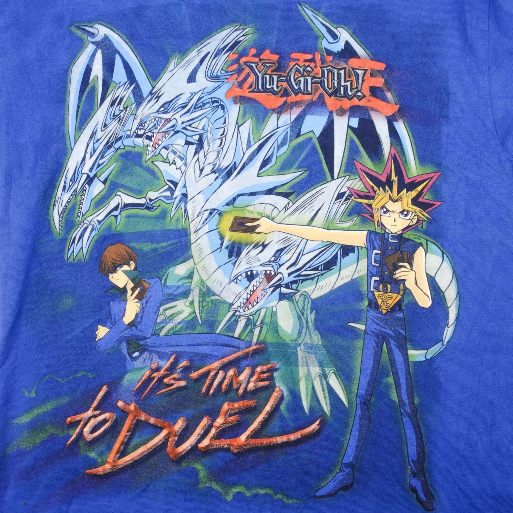 Vintage Yu-Gi-Oh It's Time To Duel With Yugi, Seto and Blue Eyes Ultimate Dragon Tee Shirt Size Small