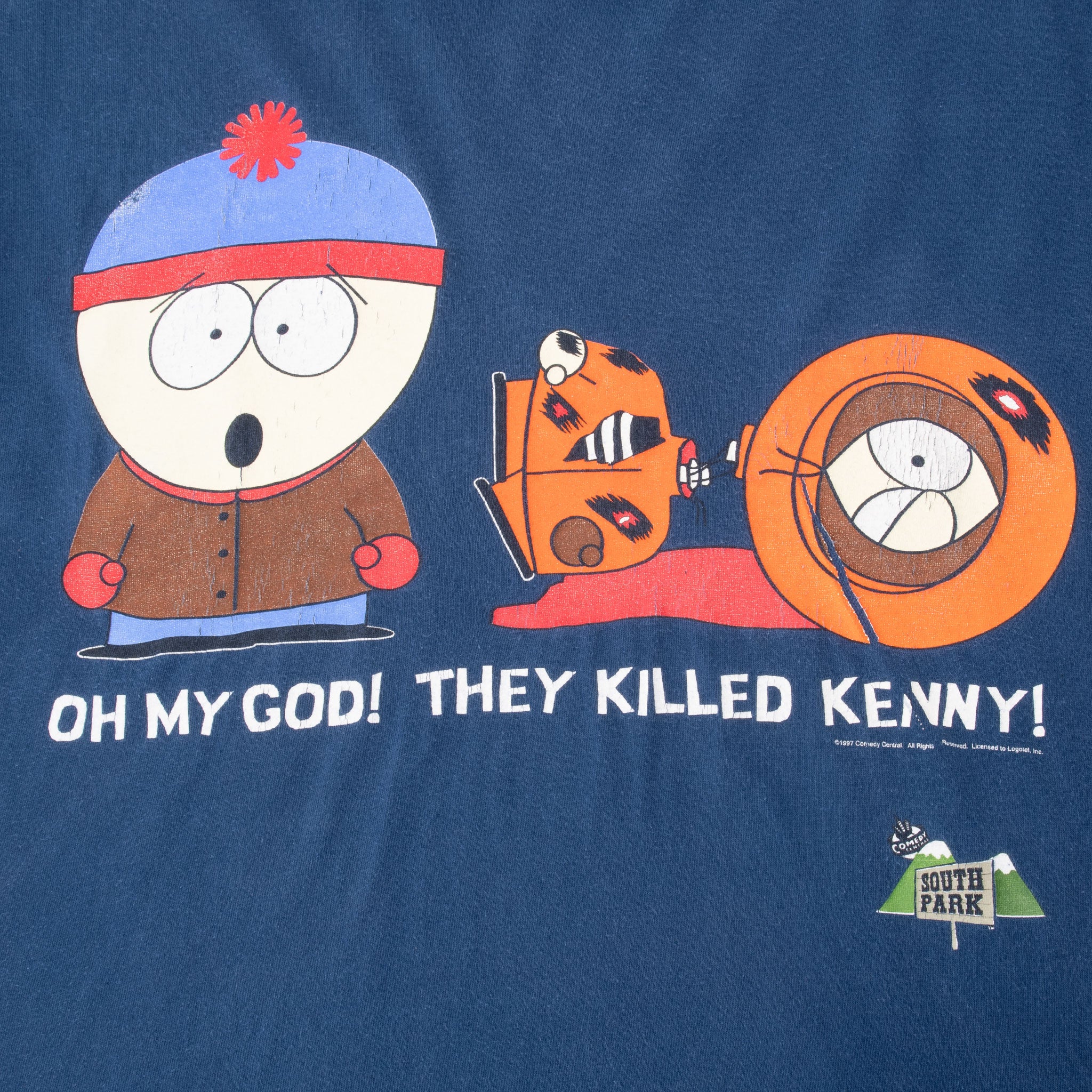 Vintage South Park Tee Shirt 1997 Size Large Made In USA With Single Stitch Sleeves

Stan Marsh and Kenneth "Kenny" McCormick : " Oh My God! They Killed Kenny !".