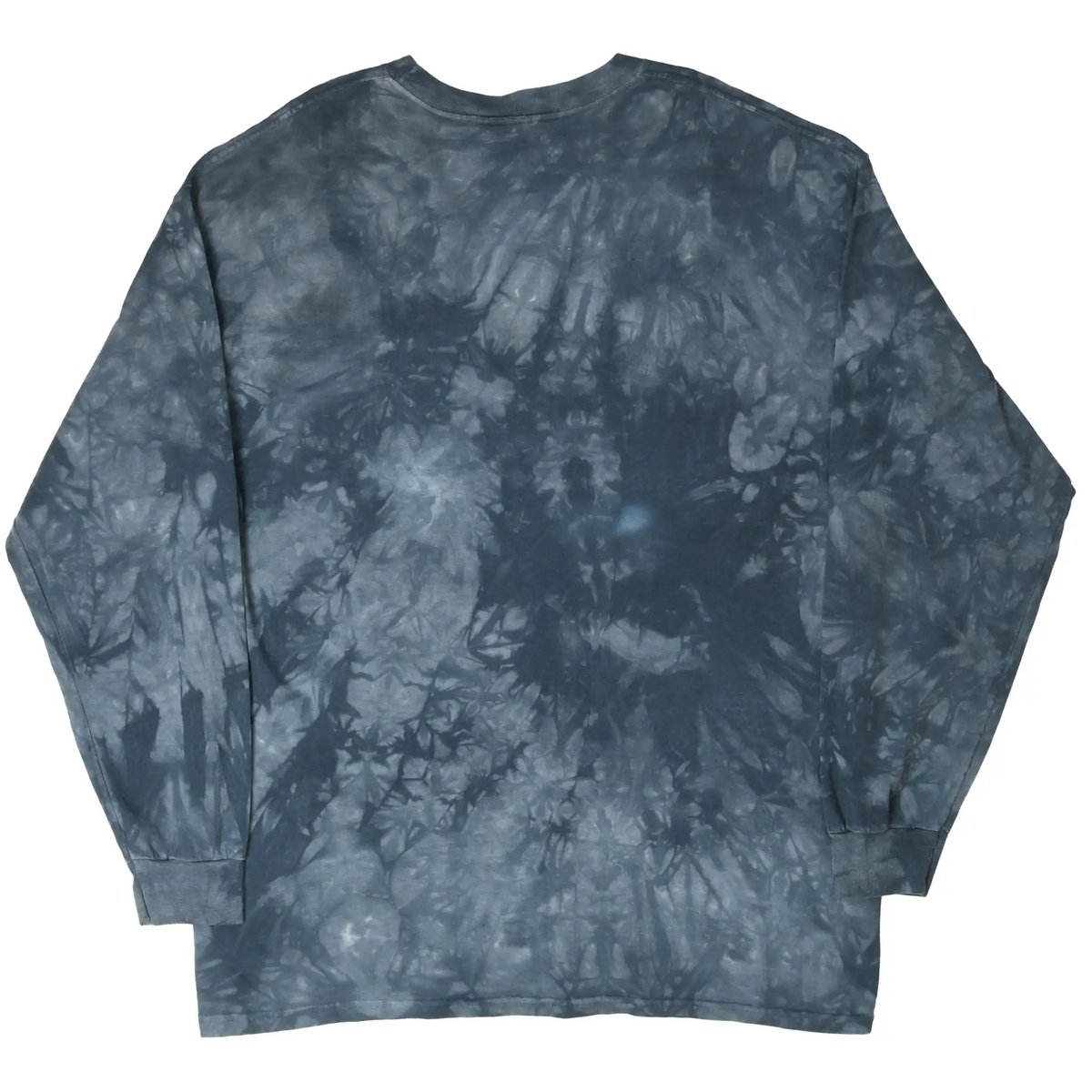 Back of The Mountain long-sleeve T-shirt showing the dark grey tie-dye pattern