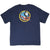 Back of navy Thomas the Tank Engine T-shirt with Thomas riding the rails in a yellow circle