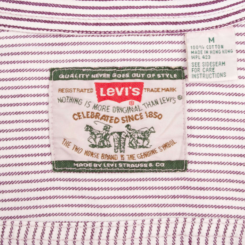 Vintage Levis Denim Purple While Striped Pocket Shirt 1990S Size Medium