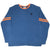 Full front view of blue Nike long-sleeve T-shirt with orange collar and double sleeve stripes