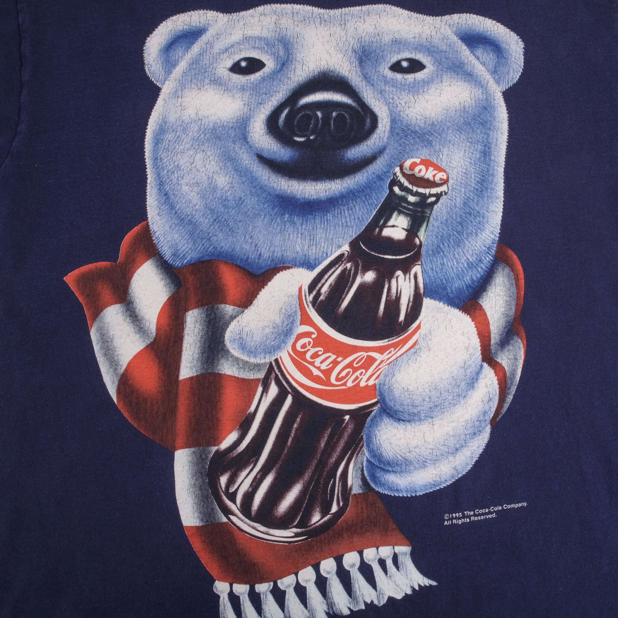 Vintage Coca Cola Polar Bear Tee Shirt 1995 Size Large Made In USA With Single Stitch Sleeves