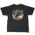 Front view of black Harley-Davidson T-shirt with eagle, American flag, and flames