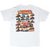 Back of white Chili Bowl 2004 T-shirt with illustrated race cars, drivers and Tulsa Expo Raceway text