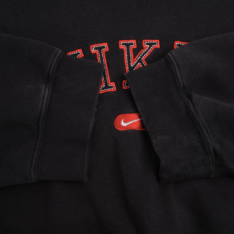 Vintage Nike Spellout Swoosh Black Hoodie Sweatshirt 2000S Size 2XL