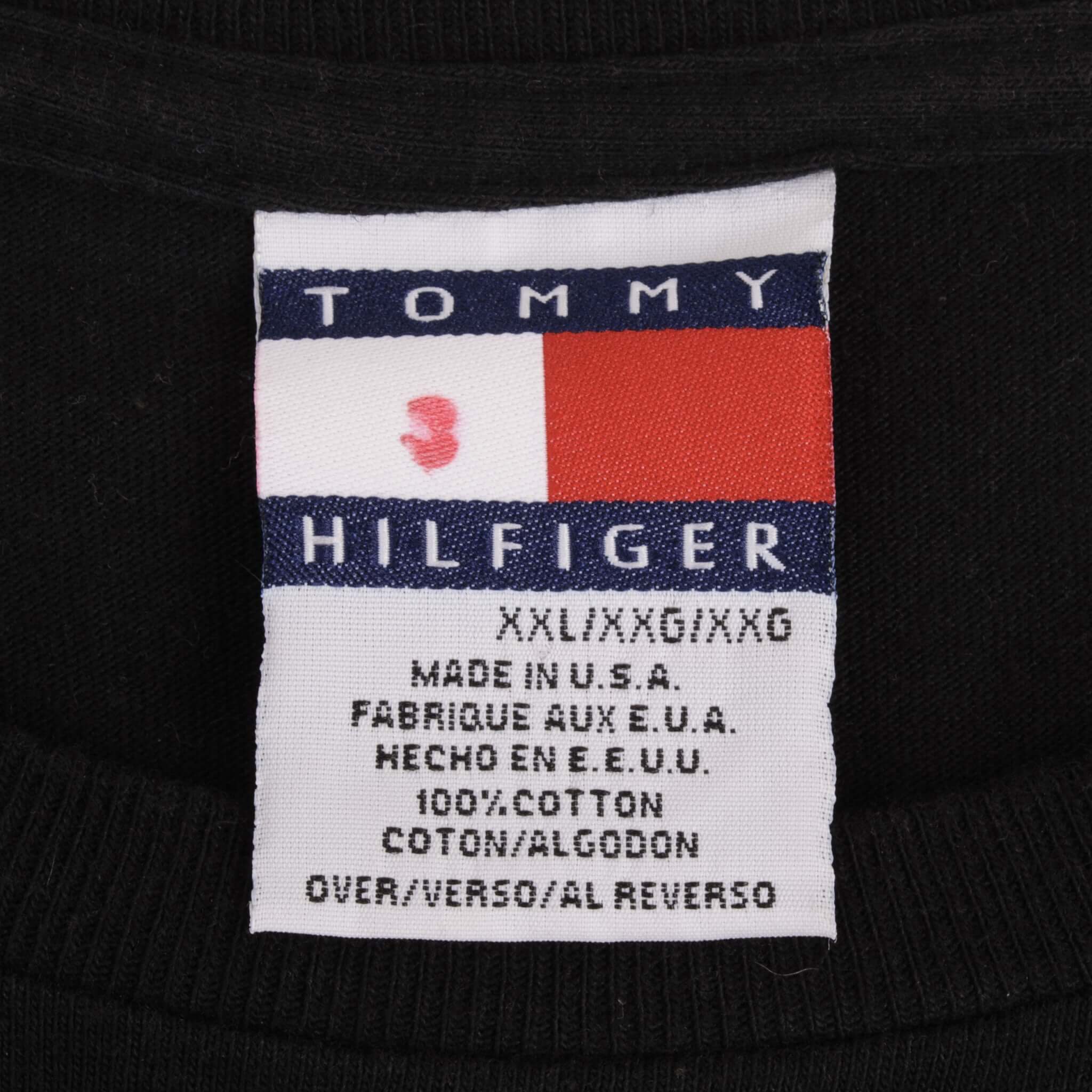 Vintage Tommy Hilfiger Spellout Black Tee Shirt 1990S Size 2XL Made In USA