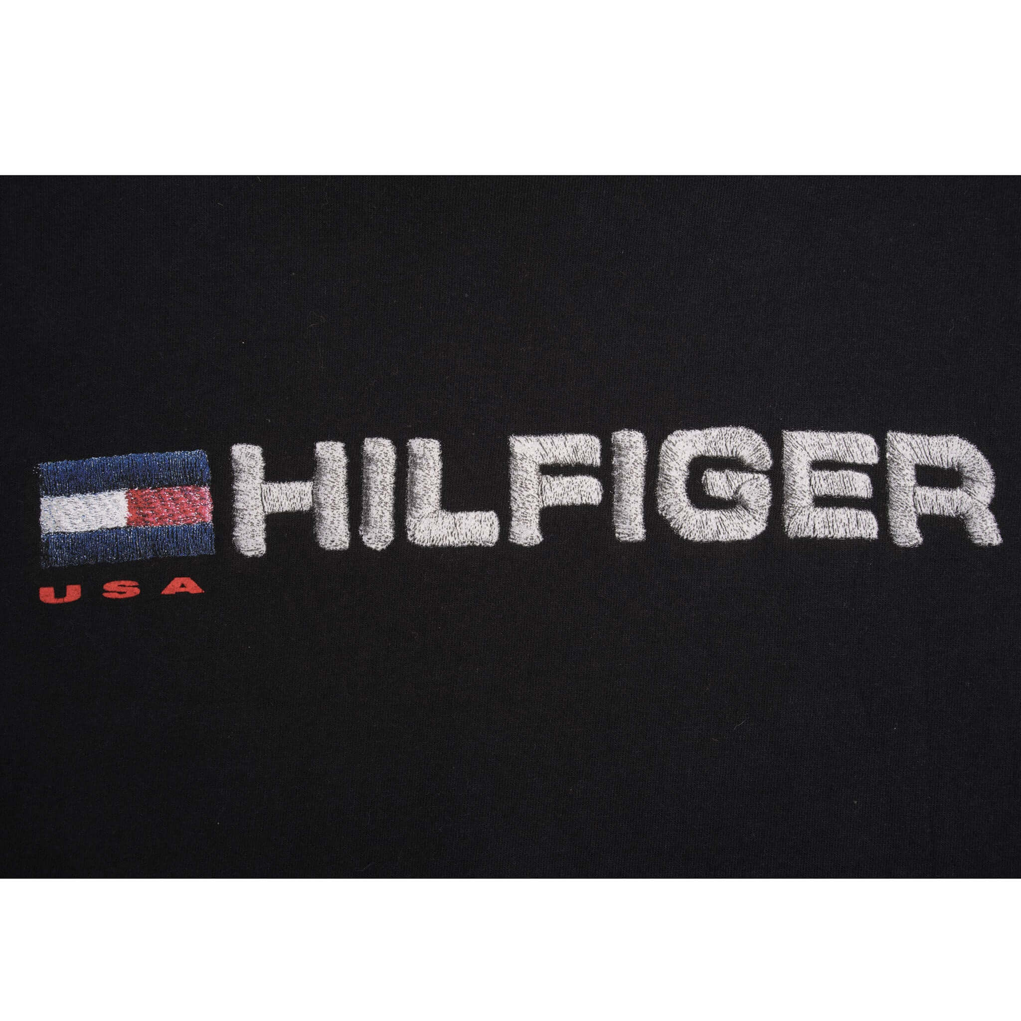 Vintage Tommy Hilfiger Spellout Black Tee Shirt 1990S Size 2XL Made In USA
