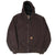 Front view of brown Carhartt hooded active jacket with ribbed cuffs and waistband