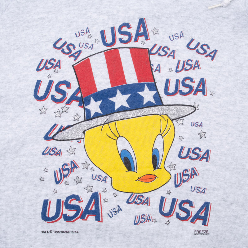 Vintage Looney Tunes Tweety 4th of July Usa Hoodie Sweatshirt 1995 Size XL Made In Usa