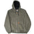 Full front view of green Carhartt hooded jacket with zip closure and logo patch pocket