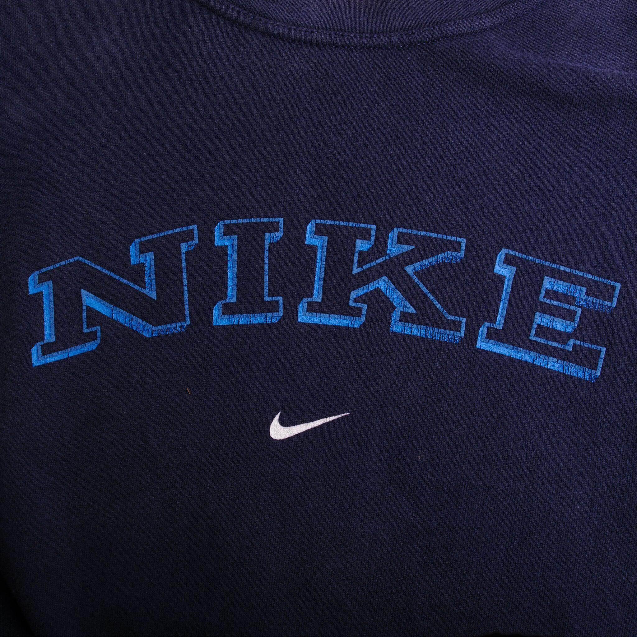 Vintage Blue Nike Centered Swoosh Sweatshirt Late 90s Size Xlarge Made In USA.