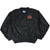 Front view of black Chicago Bulls pullover windbreaker with V-neck and embroidered chest logo