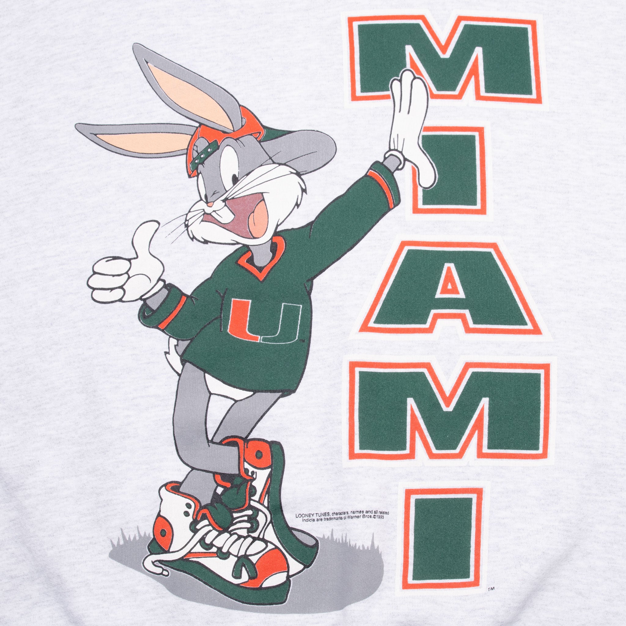 Vintage Ncaa Miami Hurricanes Buggs Bunny Sweatshirt 1993 Size XL Made In Usa
