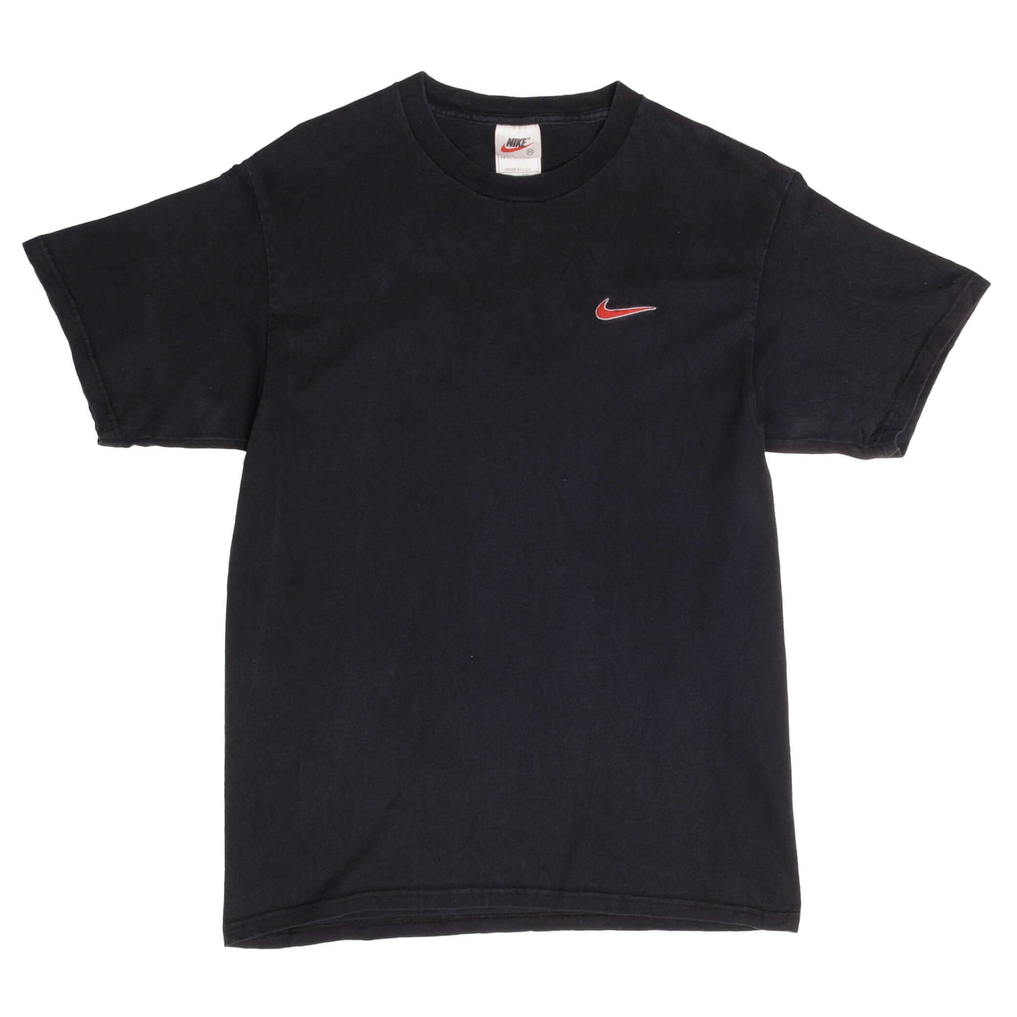 Vintage Nike Small Swoosh Embroidered Black Tee Shirt Late 1990s Size Medium Made In USA.