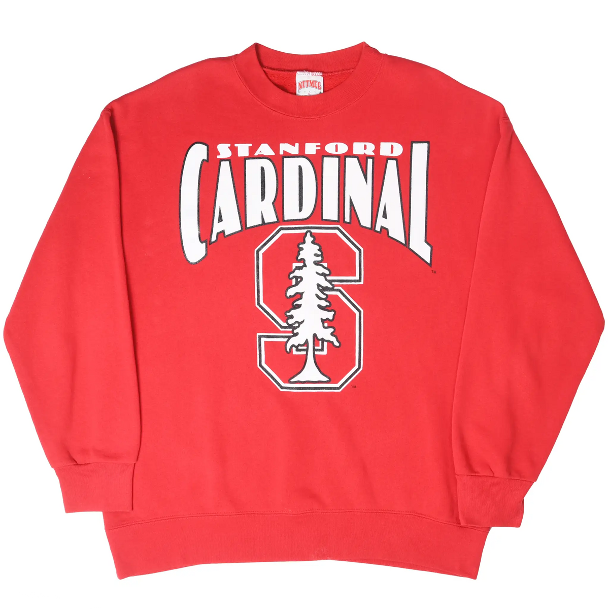 Full front view of red Stanford Cardinal crewneck sweatshirt with large tree logo
