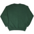 Back of plain dark green crewneck sweatshirt with ribbed cuffs and waistband