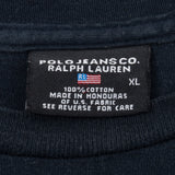 Vintage Ralph Lauren Polo Jeans Navy Blue Long Sleeve Tee Shirt 1990S Size XL Made In Usa