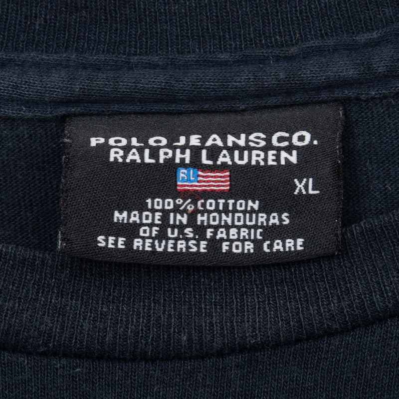 Vintage Ralph Lauren Polo Jeans Navy Blue Long Sleeve Tee Shirt 1990S Size XL Made In Usa