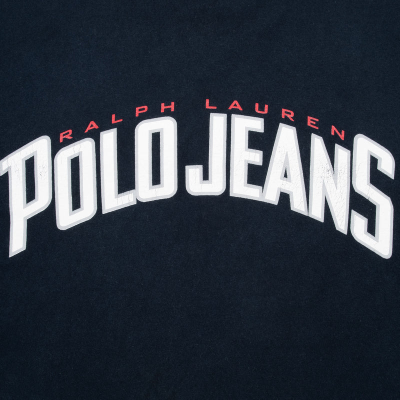 Vintage Ralph Lauren Polo Jeans Navy Blue Long Sleeve Tee Shirt 1990S Size XL Made In Usa
