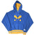 Full front view of blue Los Angeles Rams pullover hoodie with gold accents and kangaroo pocket