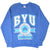 Full front view of blue BYU Cougars crewneck sweatshirt with collegiate graphic