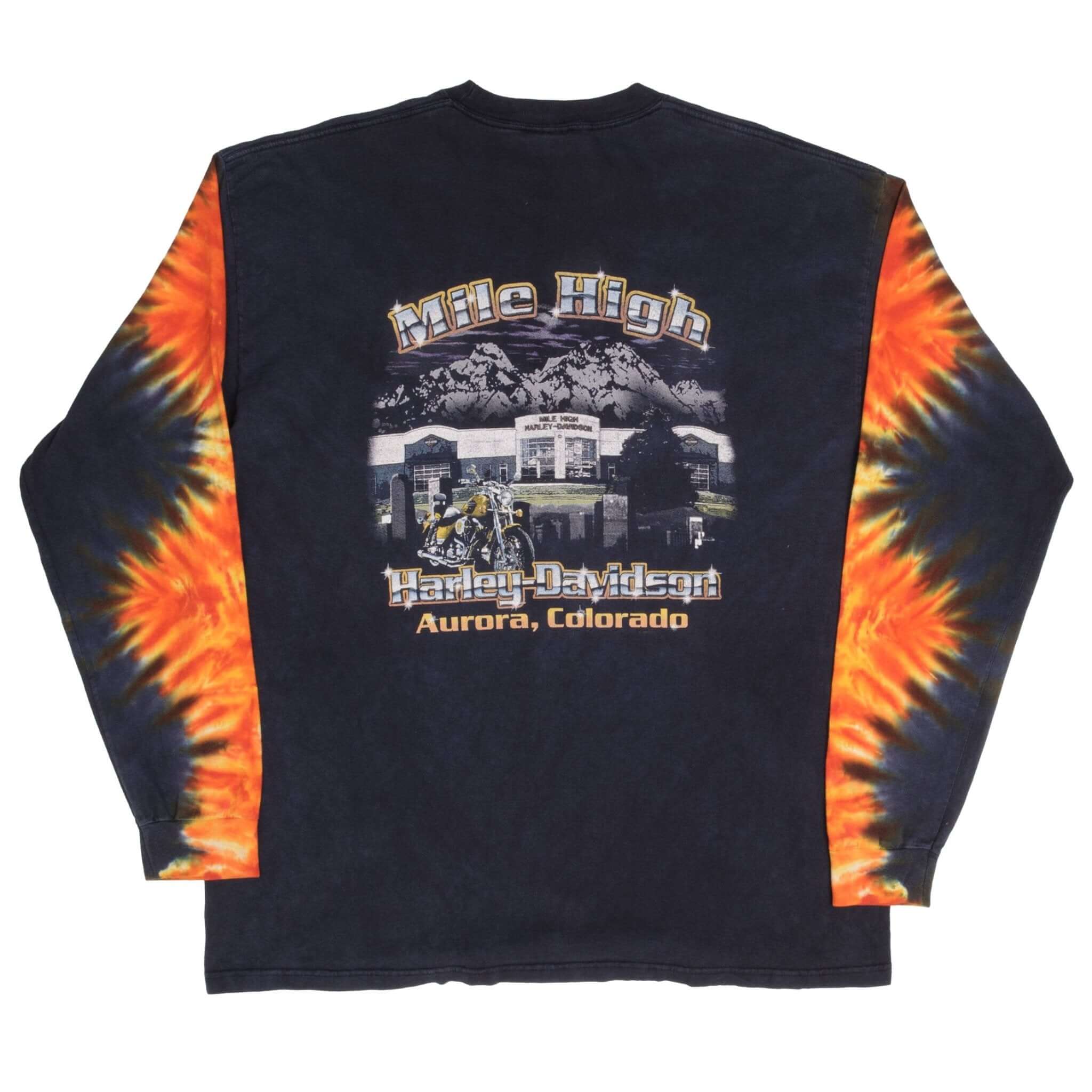 Vintage Harley Davidson Tie Dye Long Sleeves Tee Shirt Size XL Made In USA 