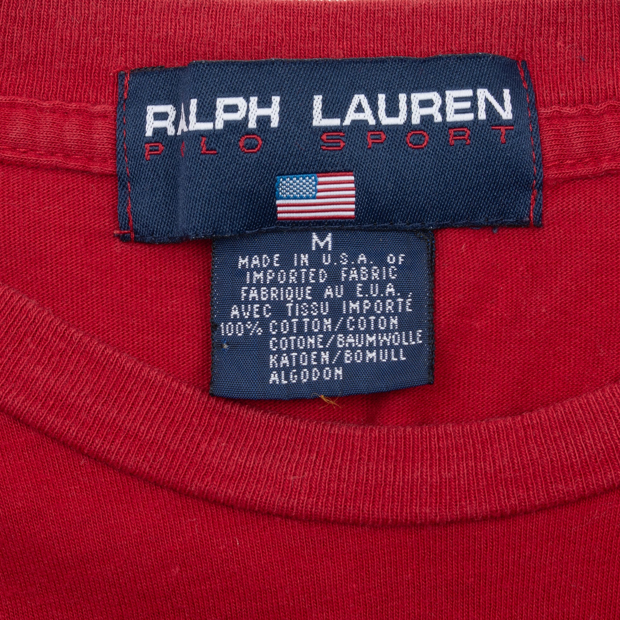 Vintage Polo Ski Bear Ralph Lauren Long Sleeve Red Tee Shirt Size Medium
