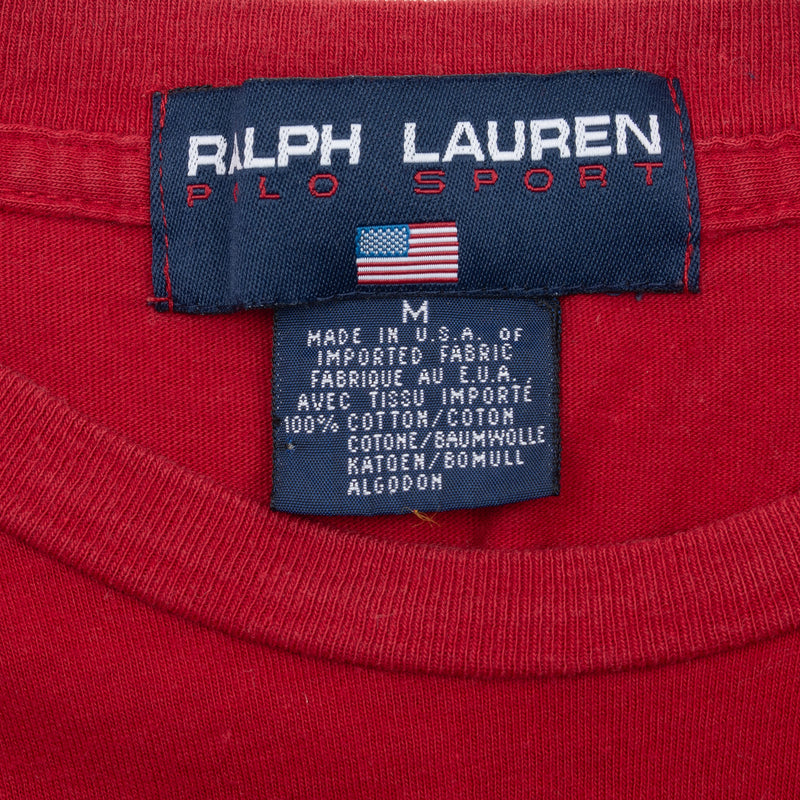 Vintage Polo Ski Bear Ralph Lauren Long Sleeve Red Tee Shirt Size Medium