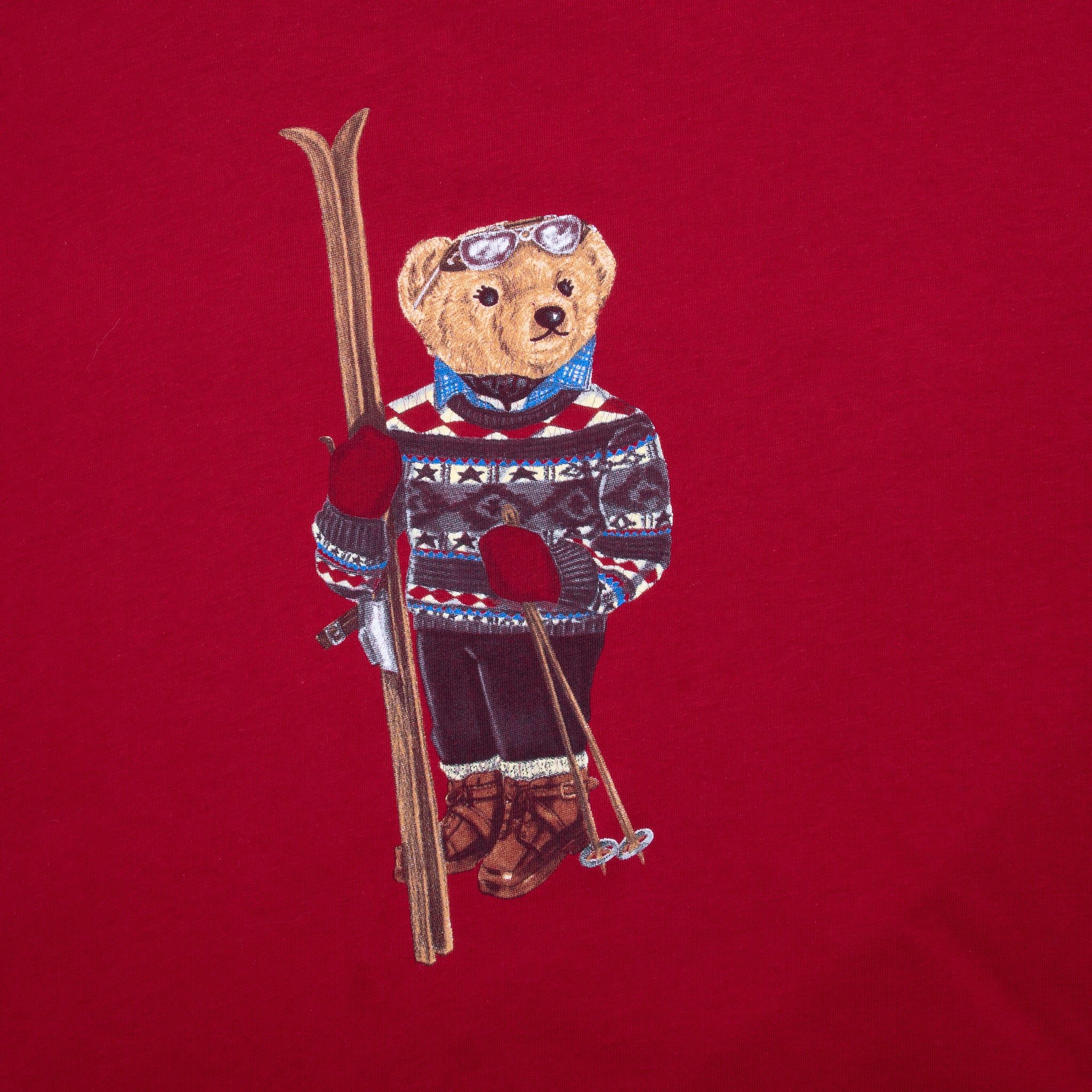 Vintage Polo Ski Bear Ralph Lauren Long Sleeve Red Tee Shirt Size Medium