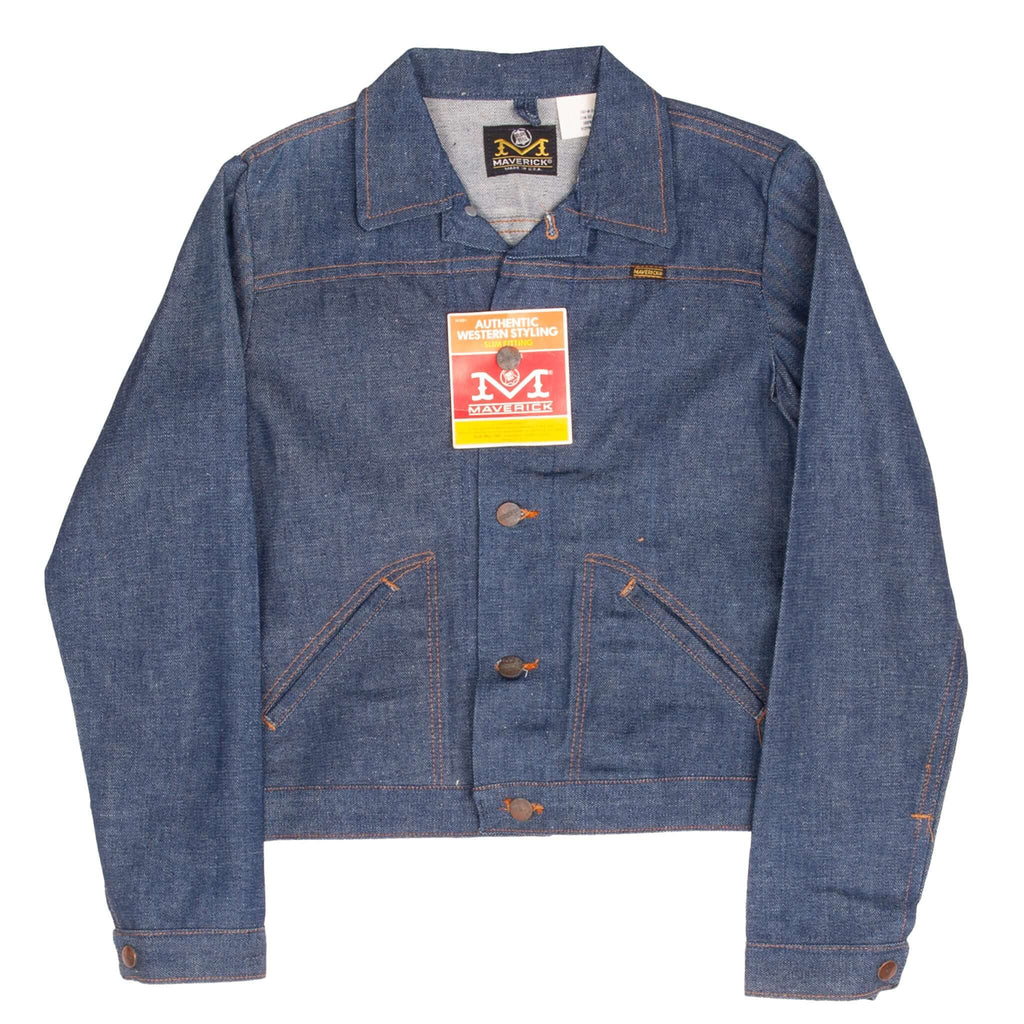 70s Vtg Maverick Denim Trucker Jean Jacket Worn 48 XL Fleece
