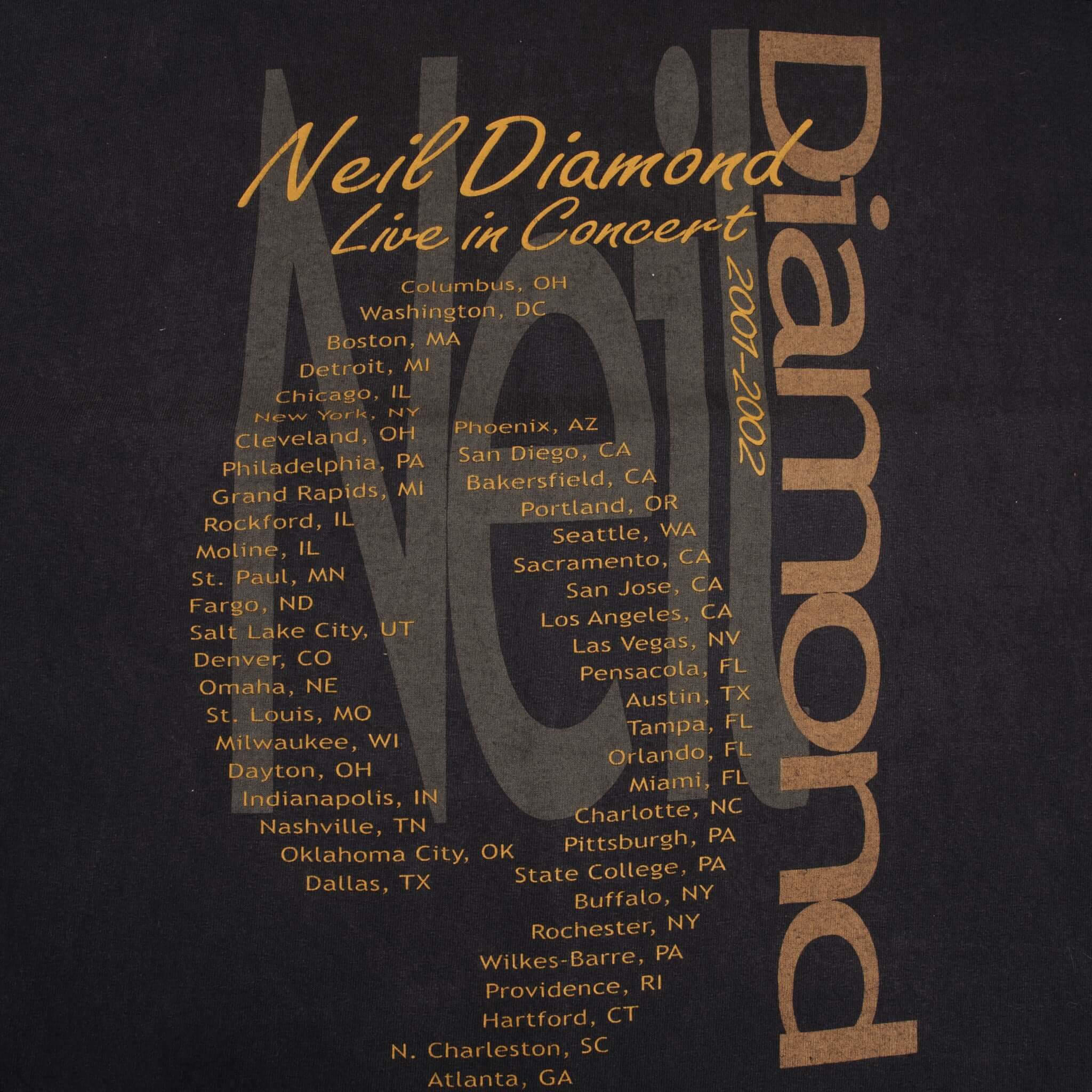 Vintage Neil Diamond In Live Concert 2001 2002 Tee Shirt Size Large