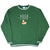 Full front view of green Winnie the Pooh sweatshirt with embroidered Pooh design and striped trim