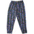 Front of Gecko Hawaii pants with colorful abstract and green gecko all-over print on black