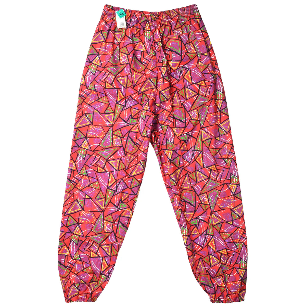 Back of Key Elements geometric print pants with elastic waist, pockets and elastic cuffs