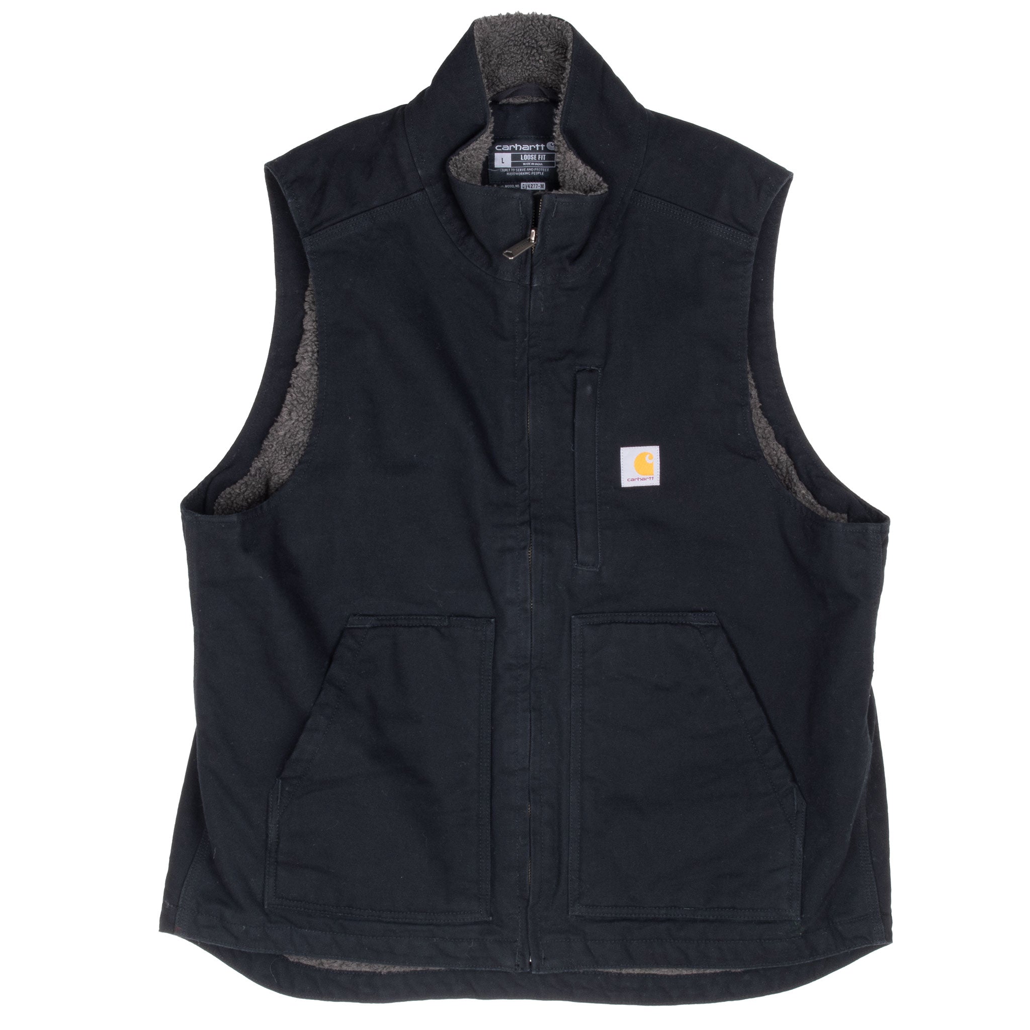Vintage Carhartt Sherpa Lined Black Vest Jacket Size Large