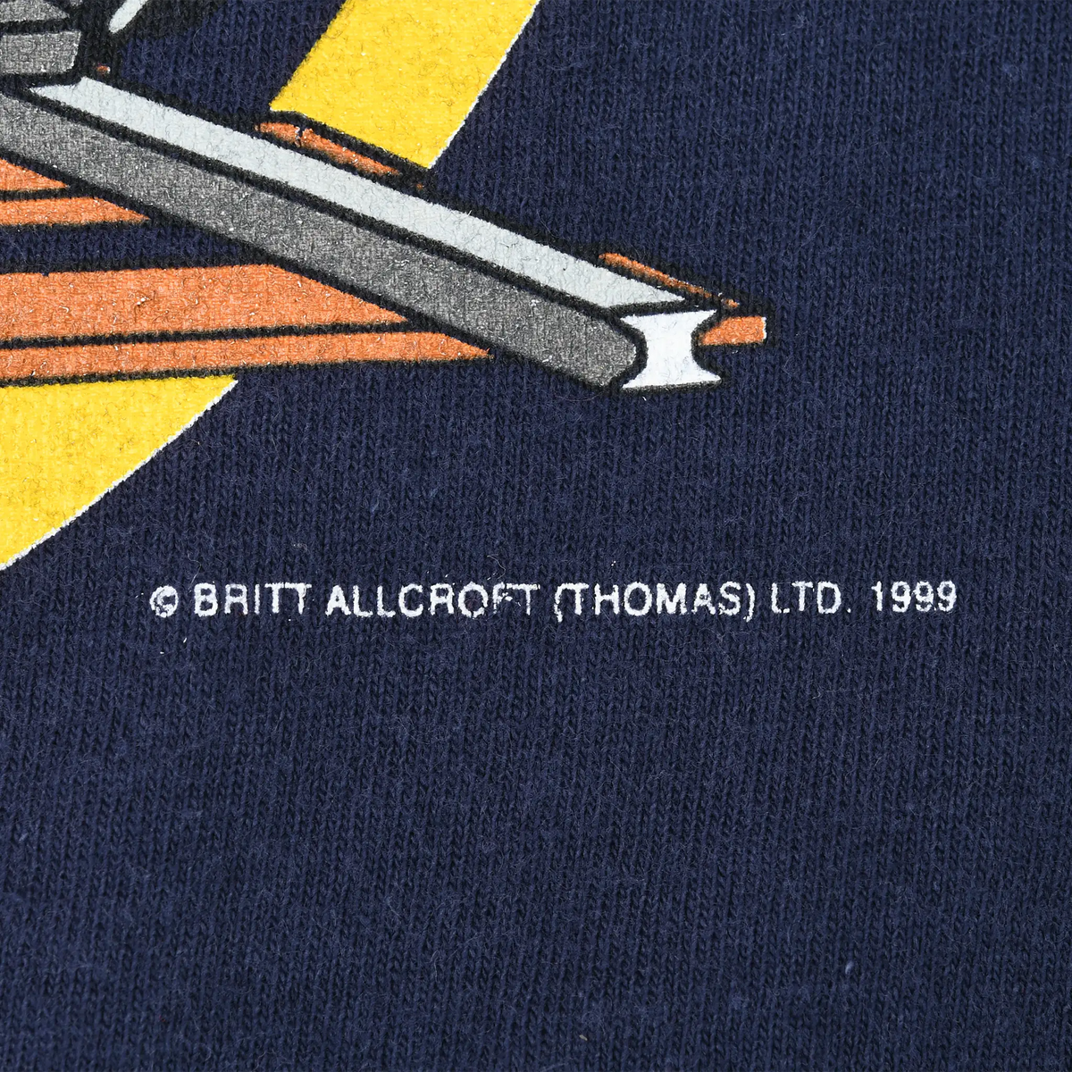 Close-up of 1999 Britt Allcroft Thomas Ltd. copyright text beneath the back graphic