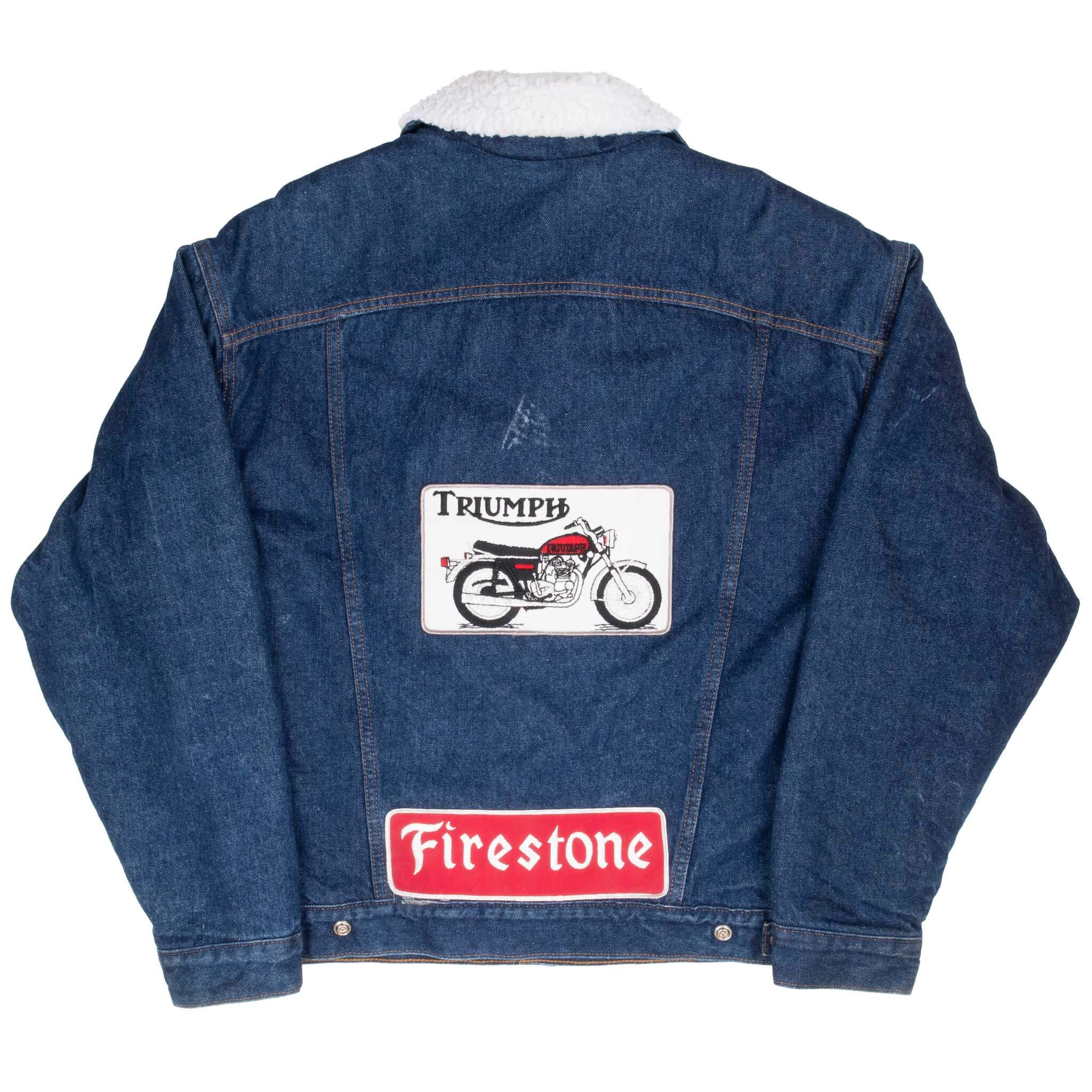 Vintage Levis Sherpa Triumph Patch Trucker Denim Jacket 1990S Size Large